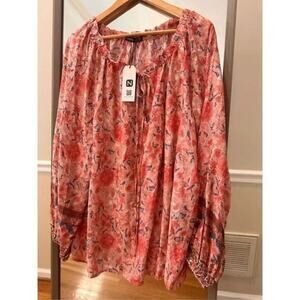 Noracora Mauve Paisley Floral Bell Sleeve Top XXXL
